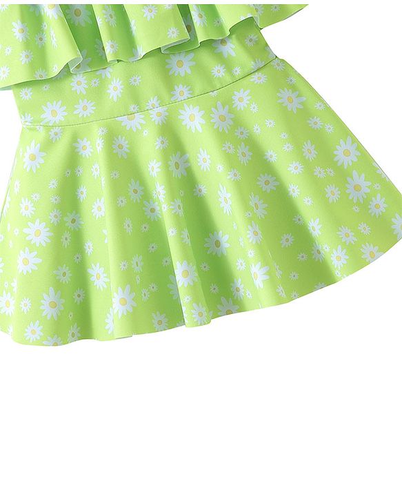 Babyhug Sleeveless Frock Swimsuit with Shorts Floral Print - Green