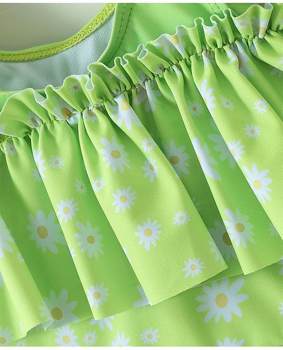 Babyhug Sleeveless Frock Swimsuit with Shorts Floral Print - Green