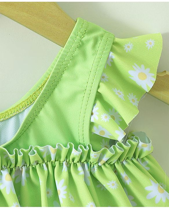 Babyhug Sleeveless Frock Swimsuit with Shorts Floral Print - Green