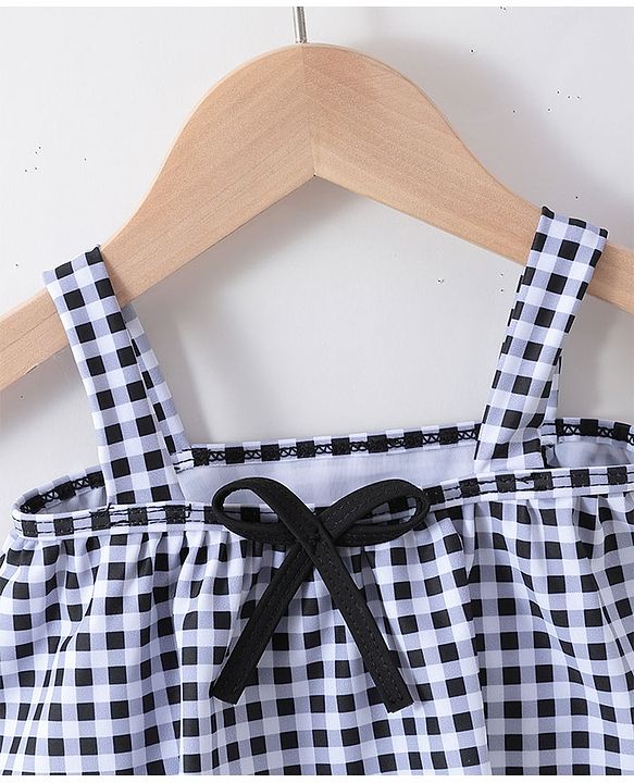 Babyhug Sleeveless Two Piece Checked Swimsuit with Cap - Black