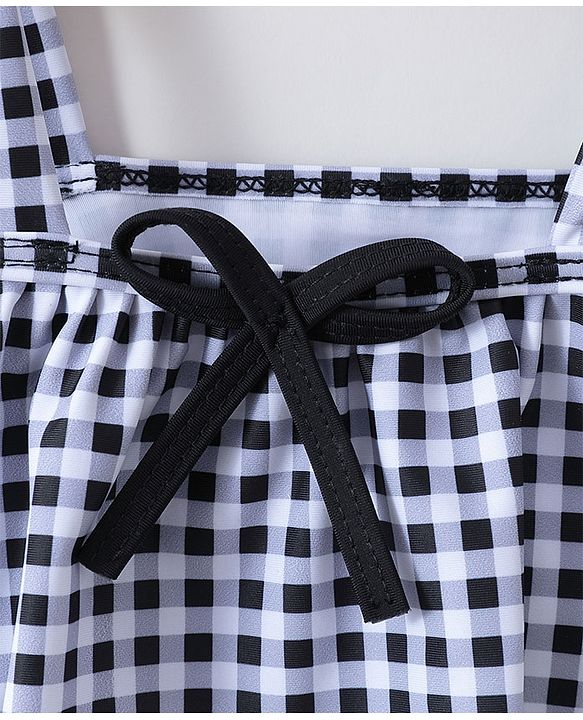 Babyhug Sleeveless Two Piece Checked Swimsuit with Cap - Black
