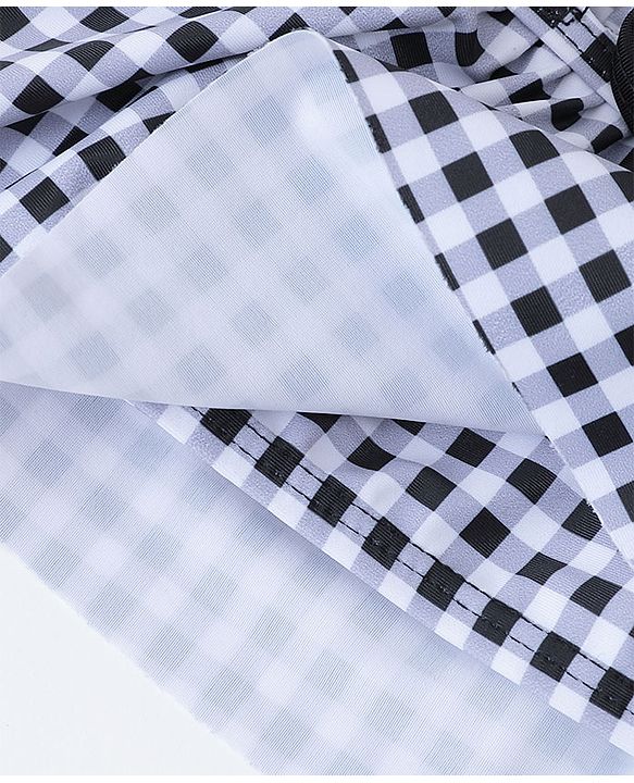 Babyhug Sleeveless Two Piece Checked Swimsuit with Cap - Black