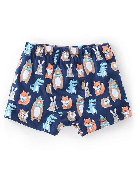 Babyhug 100% Cotton Trunk Jungle Animals Printed Pack of 3 - Blue