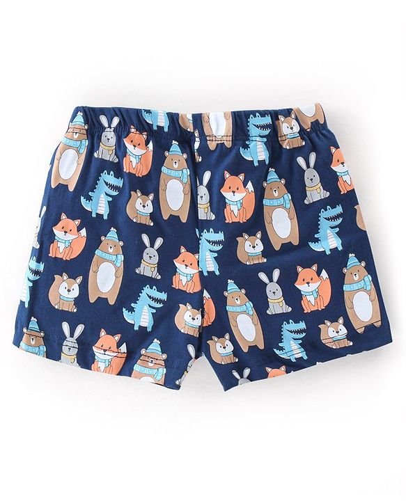 Babyhug 100% Cotton Trunk Jungle Animals Printed Pack of 3 - Blue