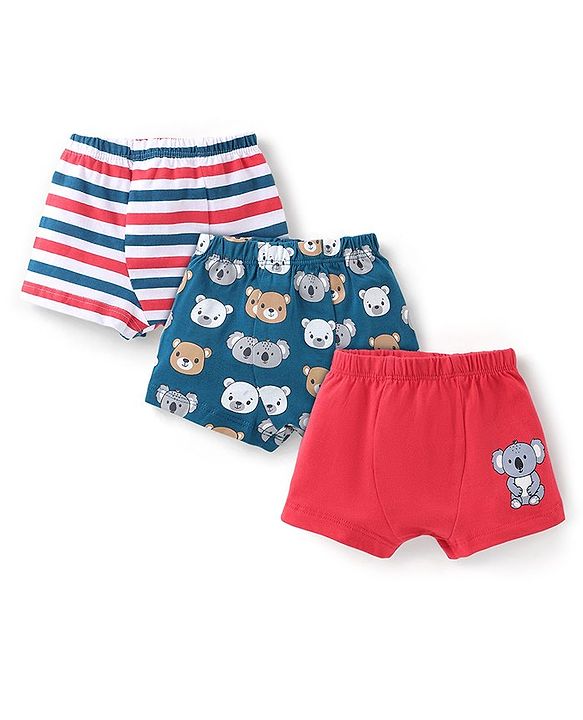 Babyhug 100% Cotton Knit Koala Printed Trunk Pack of 3 - Multicolour