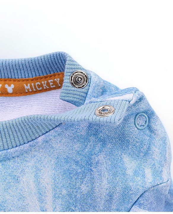 Babyhug Cotton Knit Full Sleeves Sweatshirt with Mickey Mouse Graphics - White & Blue
