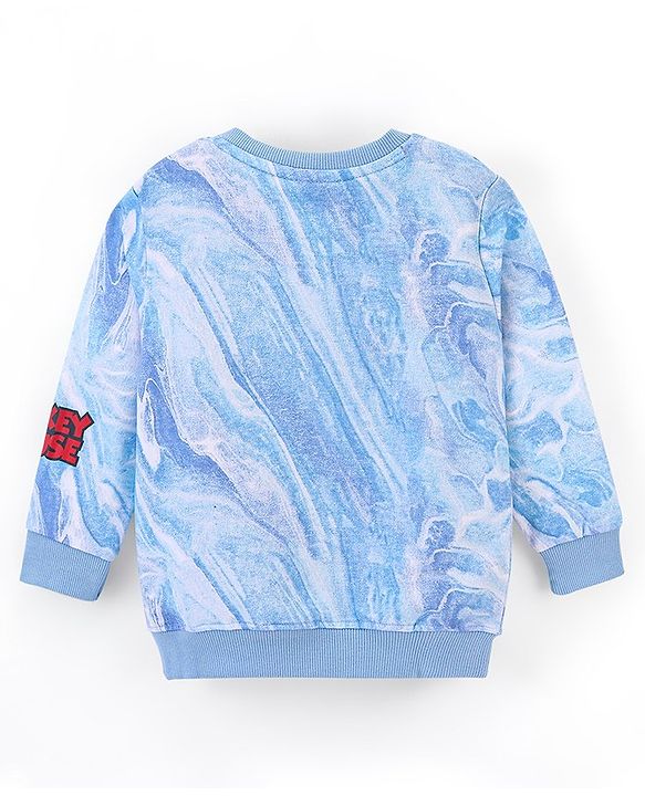Babyhug Cotton Knit Full Sleeves Sweatshirt with Mickey Mouse Graphics - White & Blue
