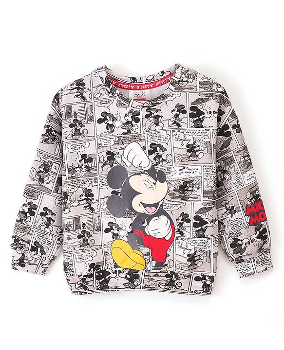 Babyhug Cotton Full Sleeves Sweatshirt With Mickey Mouse Graphics- White