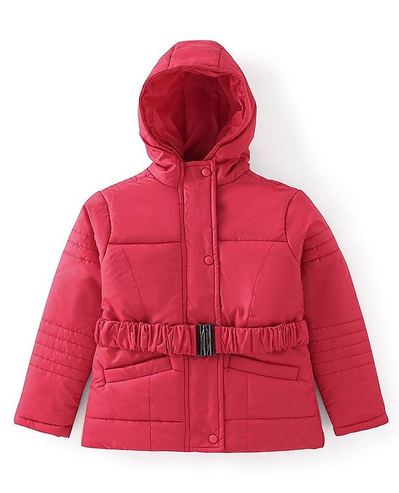 Pine Kids Full Sleeves Medium Winter Full Sleeves Jacket with Belt - Red