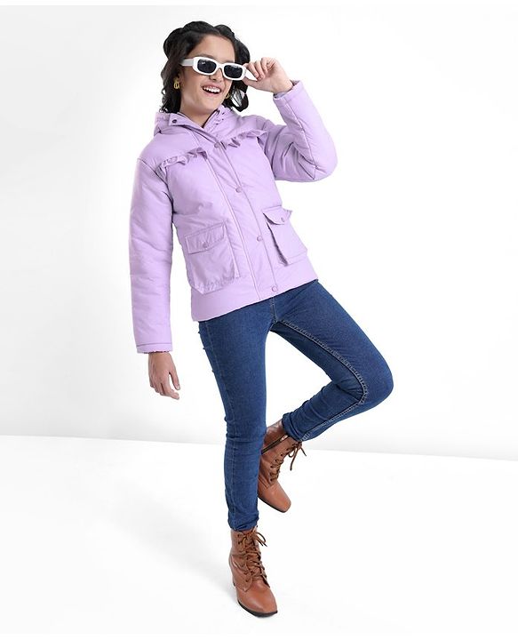 Pine Kids Full Sleeves Solid Color Medium Winter Jacket - Purple