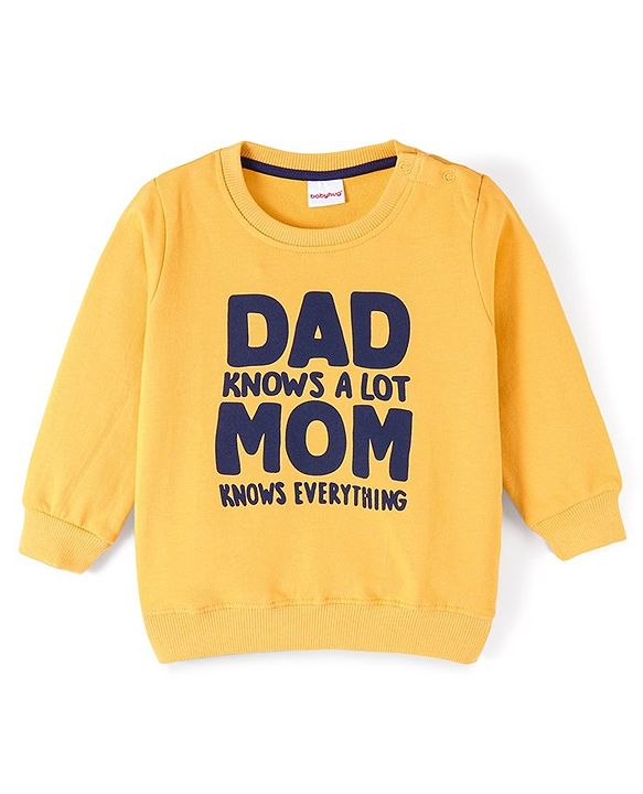 Babyhug Cotton Knit Full Sleeves Sweatshirt with Text Graphic Design - Yellow