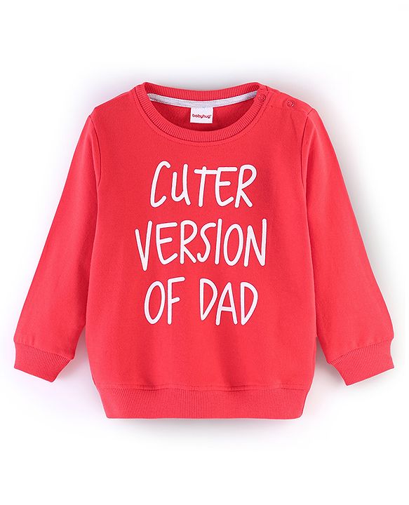 Babyhug Cotton Knit Full Sleeves Sweatshirt with Text Graphics Print - Red