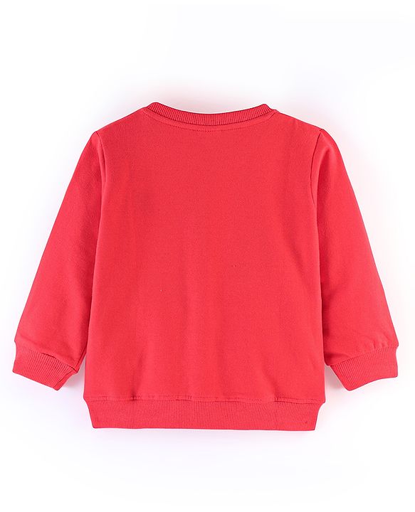 Babyhug Cotton Knit Full Sleeves Sweatshirt with Text Graphics Print - Red
