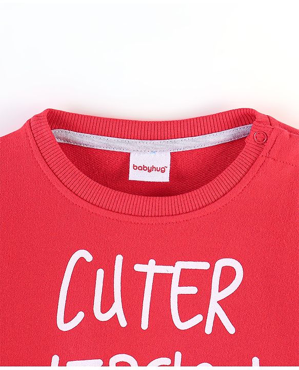 Babyhug Cotton Knit Full Sleeves Sweatshirt with Text Graphics Print - Red