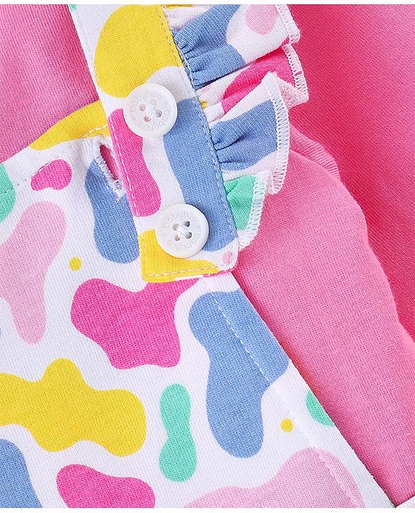 Babyhug Single Jersey Knit Dungaree Set With Full Sleeves Tee Text Print - Multicolour