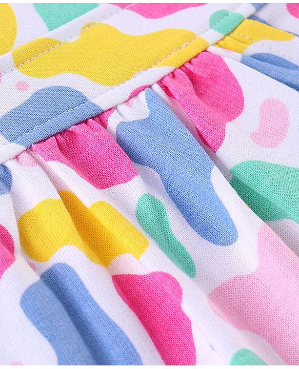 Babyhug Single Jersey Knit Dungaree Set With Full Sleeves Tee Text Print - Multicolour
