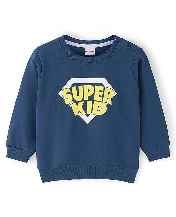 Babyhug Cotton Knit Full Sleeves Sweatshirt With Text Graphics - Blue