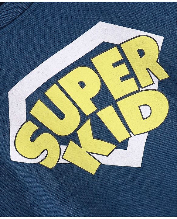Babyhug Cotton Knit Full Sleeves Sweatshirt With Text Graphics - Blue