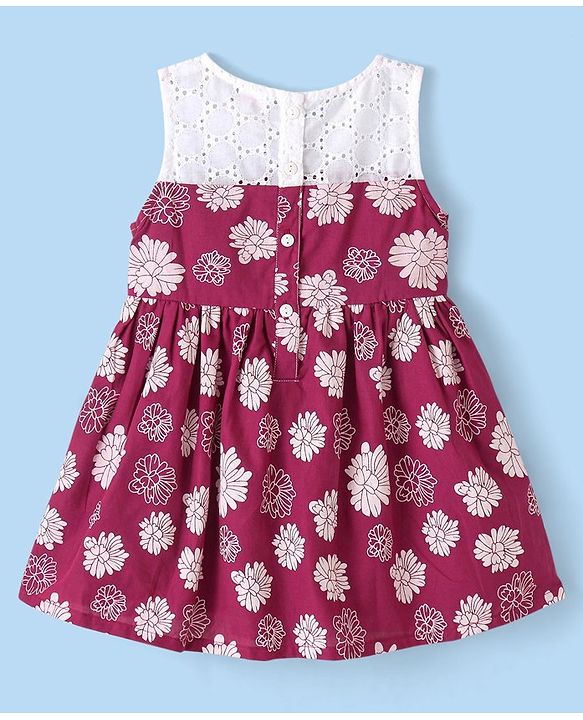 Babyhug Cotton Woven Sleeveless Frock With Knit Shrug Floral Print - Maroon & White
