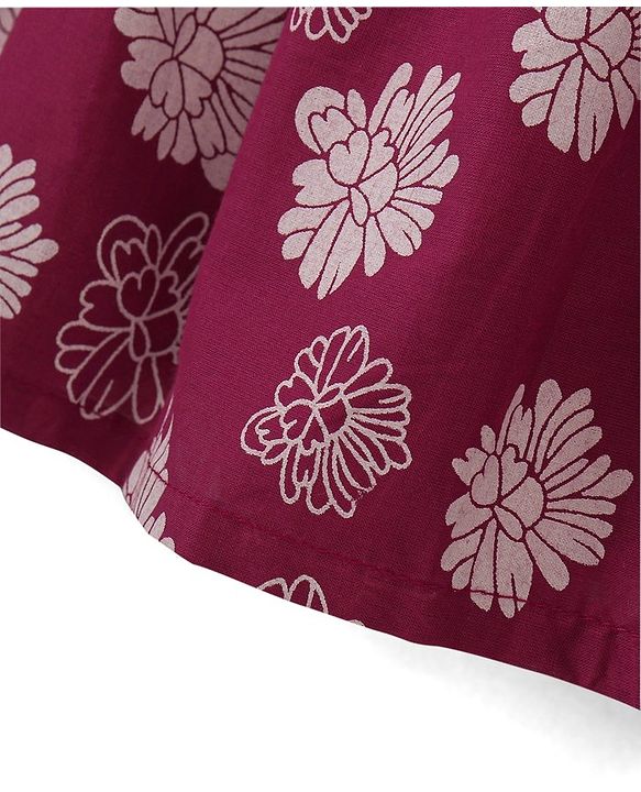Babyhug Cotton Woven Sleeveless Frock With Knit Shrug Floral Print - Maroon & White