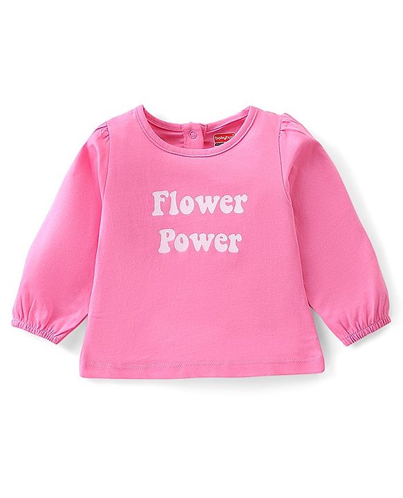 Babyhug 100% Cotton Knit Floral Printed Dungaree with Full Sleeves Inner Tee - Pink