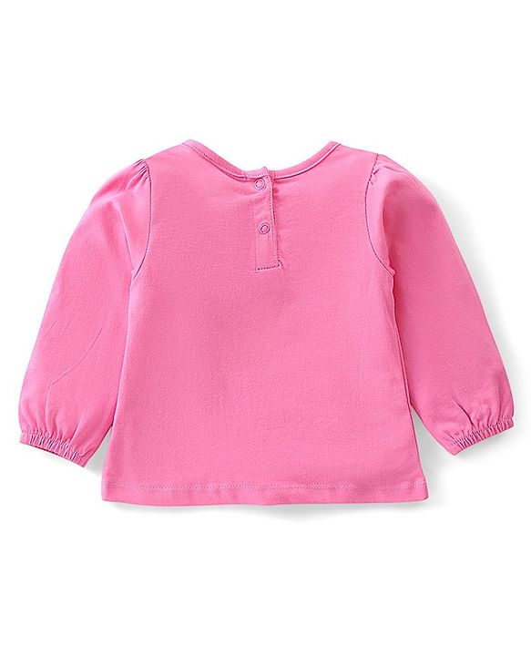 Babyhug 100% Cotton Knit Floral Printed Dungaree with Full Sleeves Inner Tee - Pink