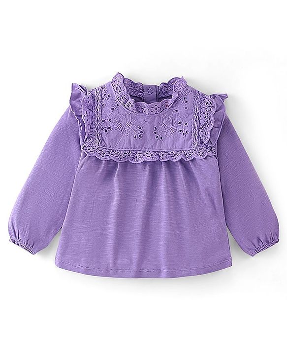 Babyhug 100% Cotton Knit Full Sleeves Top & Leggings With Floral Print - White & Purple