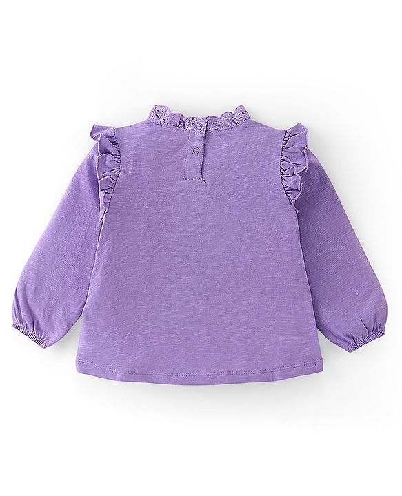 Babyhug 100% Cotton Knit Full Sleeves Top & Leggings With Floral Print - White & Purple