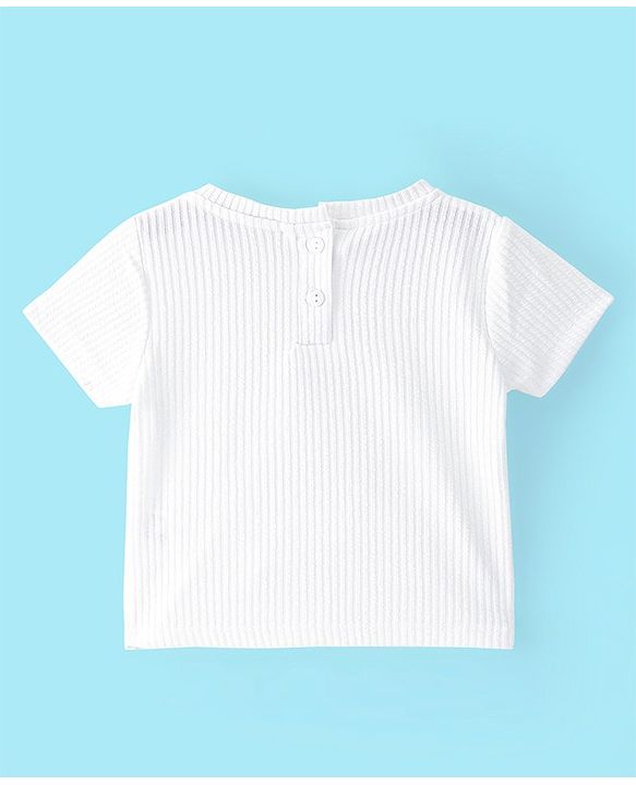 Babyhug Half Sleeves Solid & Knot Detailing Top with Polka Dots Printed Skirt - White & Blue