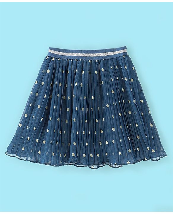 Babyhug Half Sleeves Solid & Knot Detailing Top with Polka Dots Printed Skirt - White & Blue