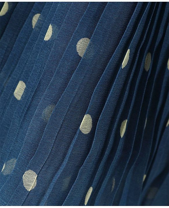 Babyhug Half Sleeves Solid & Knot Detailing Top with Polka Dots Printed Skirt - White & Blue