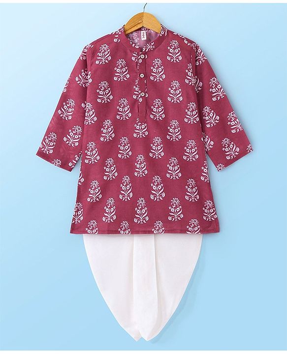 Babyhug 100% Cambric Full Sleeve Printed Kurta With Solid Dhoti Set - Magenta