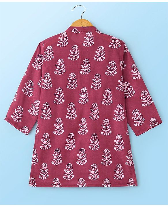 Babyhug 100% Cambric Full Sleeve Printed Kurta With Solid Dhoti Set - Magenta