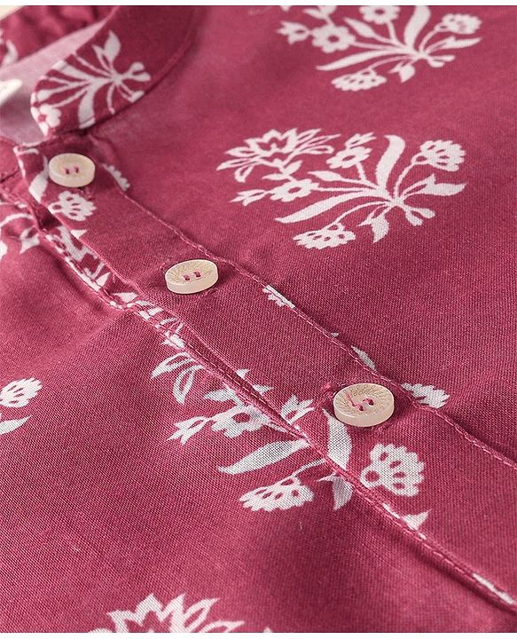 Babyhug 100% Cambric Full Sleeve Printed Kurta With Solid Dhoti Set - Magenta
