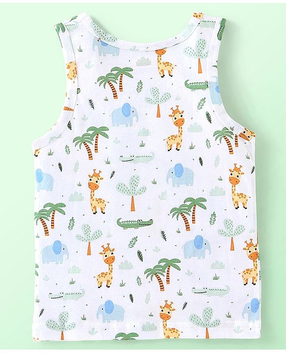 Babyhug 100% Cotton Knit Sleeveless Striped & Giraffe Print Sando Pack Of 3 - Blue White & Yellow