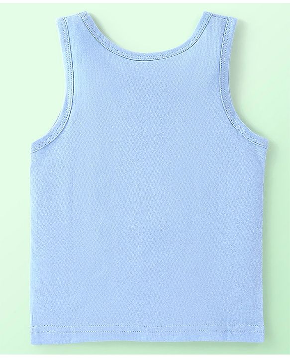 Babyhug 100% Cotton Knit Sleeveless Striped & Giraffe Print Sando Pack Of 3 - Blue White & Yellow