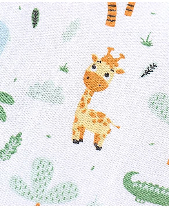 Babyhug 100% Cotton Knit Sleeveless Striped & Giraffe Print Sando Pack Of 3 - Blue White & Yellow