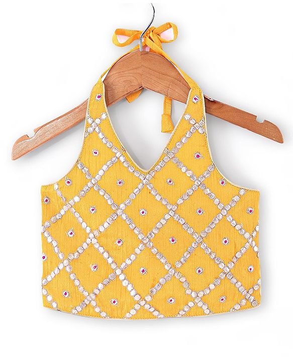 Babyhug Sleeveless Embrodered Choli with Foil Printed Pleated Lehenga and Dupatta - Mustard