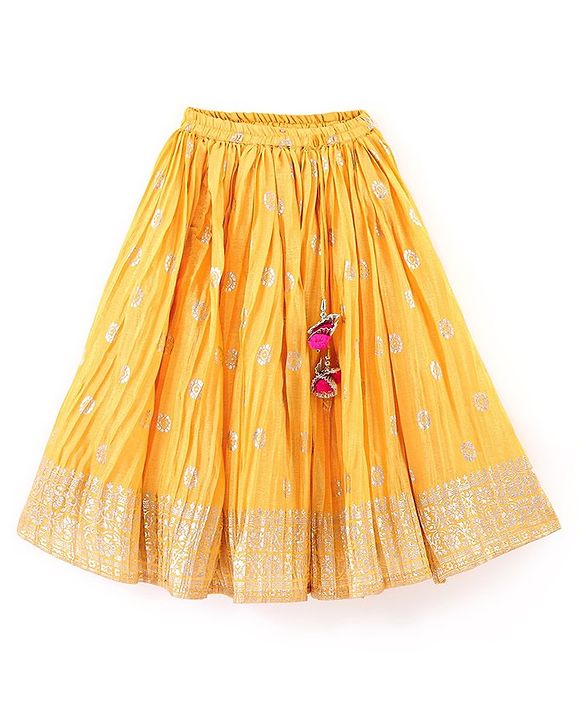 Babyhug Sleeveless Embrodered Choli with Foil Printed Pleated Lehenga and Dupatta - Mustard