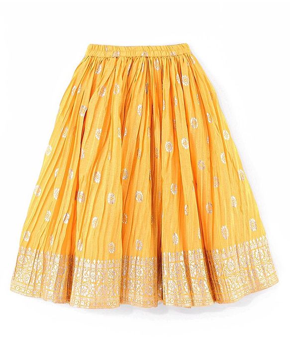 Babyhug Sleeveless Embrodered Choli with Foil Printed Pleated Lehenga and Dupatta - Mustard