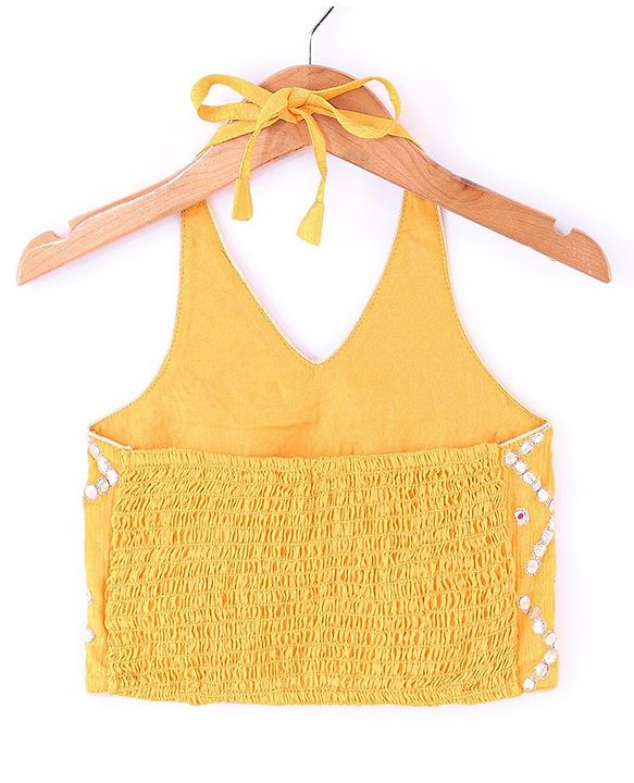 Babyhug Sleeveless Embrodered Choli with Foil Printed Pleated Lehenga and Dupatta - Mustard