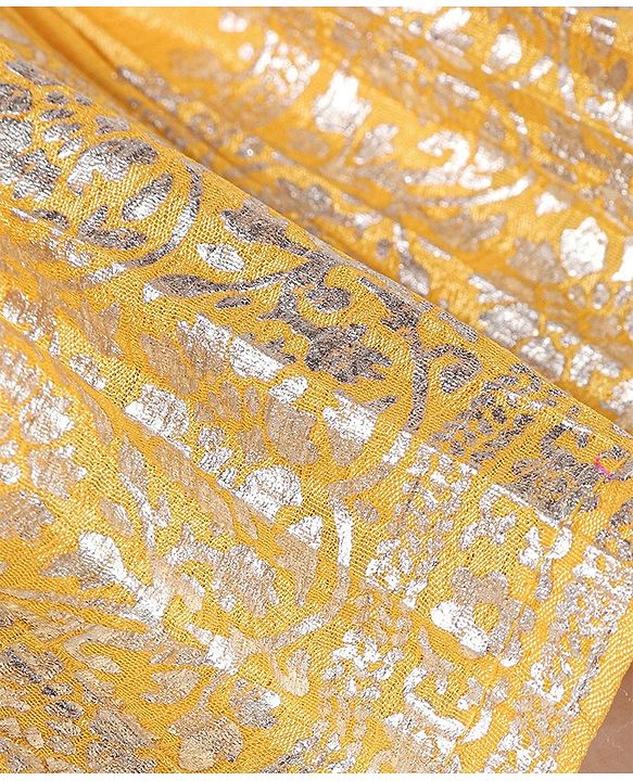 Babyhug Sleeveless Embrodered Choli with Foil Printed Pleated Lehenga and Dupatta - Mustard