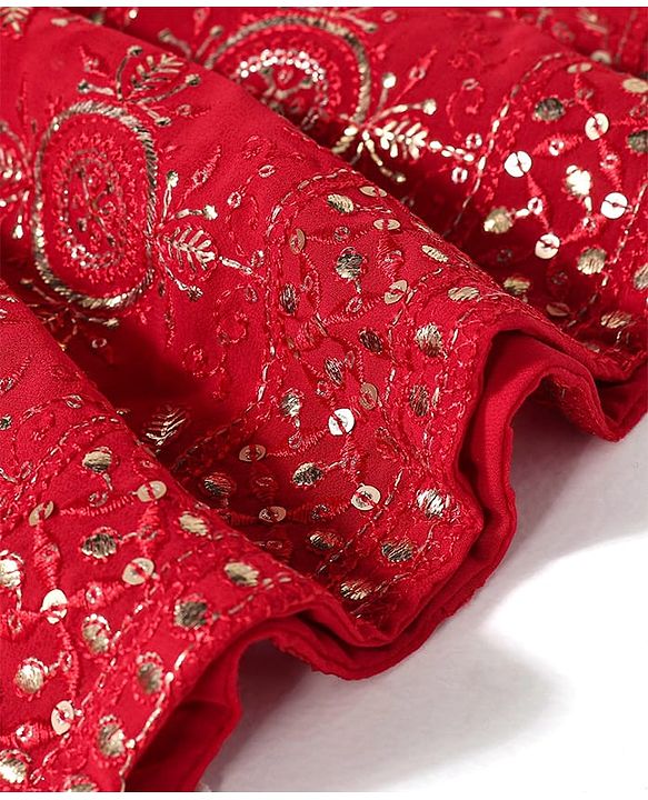 Babyhug Half Sleeves Sequined Embroidered Choli Lehenga and Dupatta Set - Red