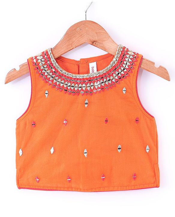 Babyhug Sleeveless Embroidered Choli with Pattola Lehenga and Dupatta Set - Red