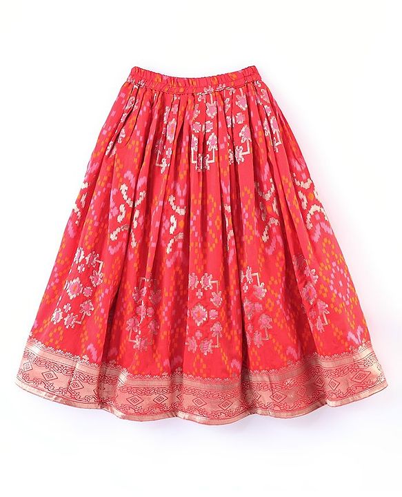 Babyhug Sleeveless Embroidered Choli with Pattola Lehenga and Dupatta Set - Red