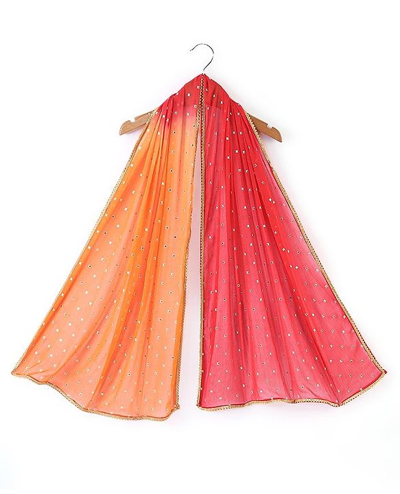 Babyhug Sleeveless Embroidered Choli with Pattola Lehenga and Dupatta Set - Red