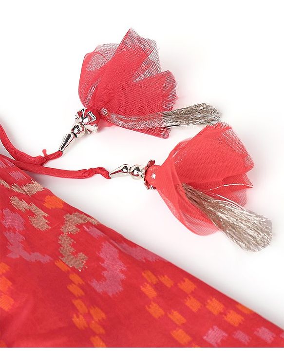 Babyhug Sleeveless Embroidered Choli with Pattola Lehenga and Dupatta Set - Red