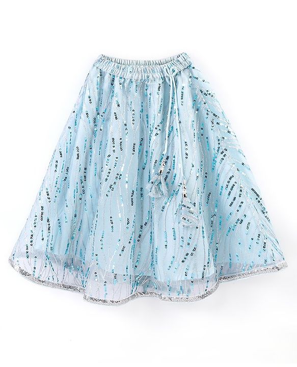 Babyhug Half Sleeves Sequenced Choli with Sequenced Lehenga and Dupatta Set - Sky Blue