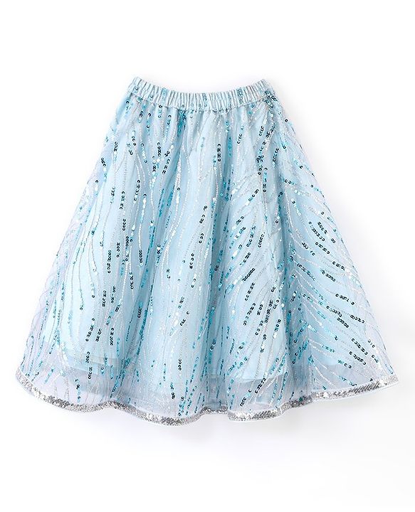 Babyhug Half Sleeves Sequenced Choli with Sequenced Lehenga and Dupatta Set - Sky Blue