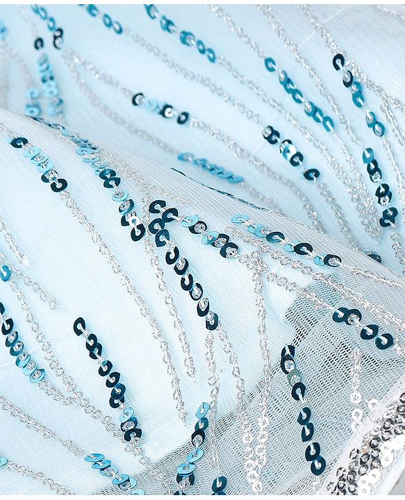 Babyhug Half Sleeves Sequenced Choli with Sequenced Lehenga and Dupatta Set - Sky Blue